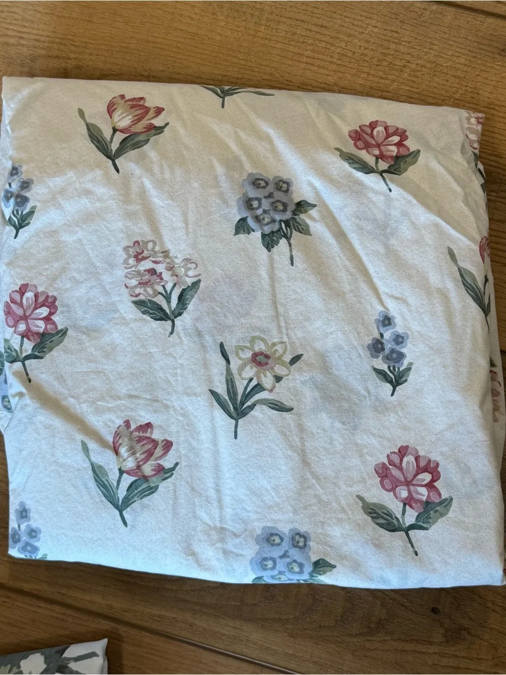 Vintage Floral Cotton Bedding Set - Pink/Green on Cream